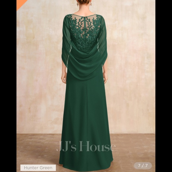 NWT JJ’s House Hunter Green Chiffon Lace Mother of the Bride Dress Size 14 - Picture 2 of 5